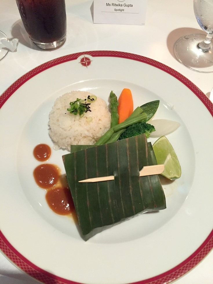 The main course included the yummy Miso glazed black cod fish with baby vegetables 